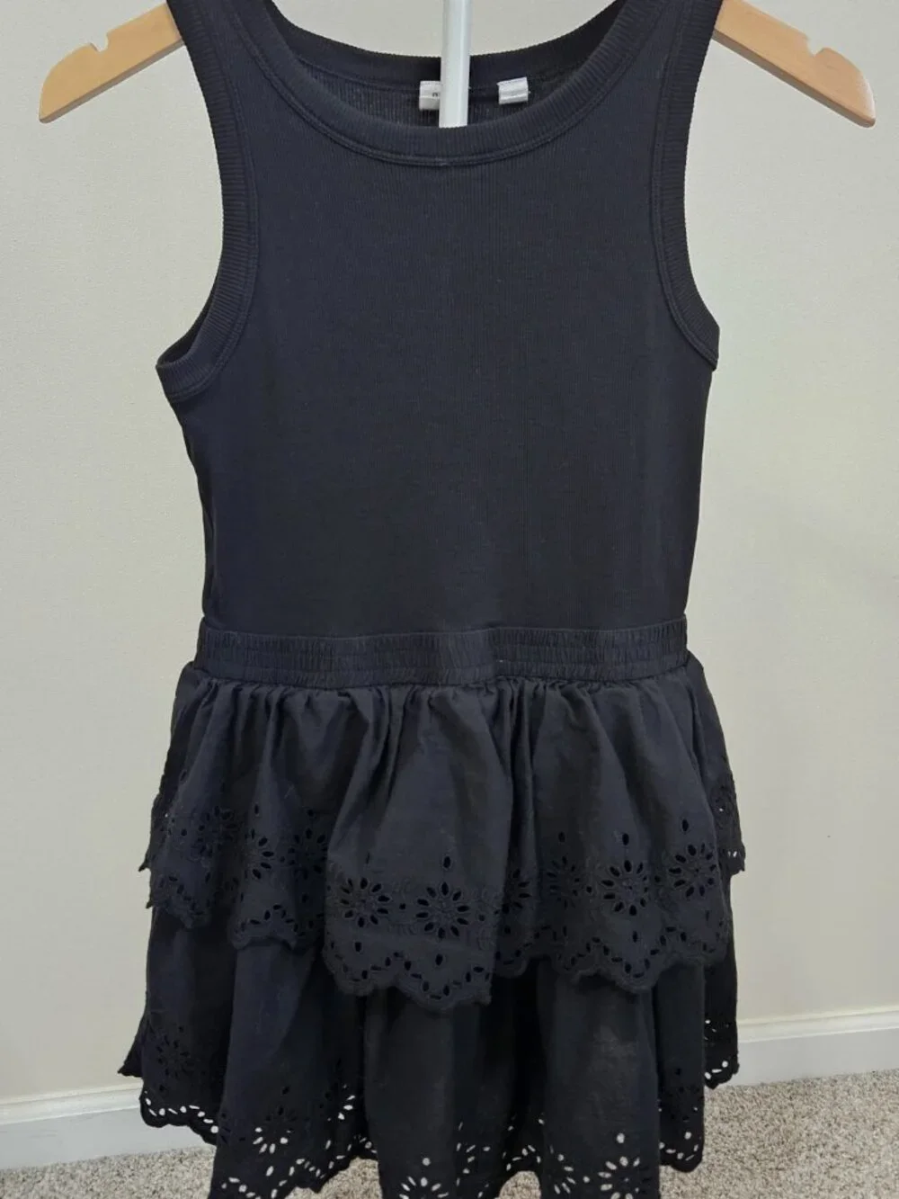 Gap Kids Girls Black Eyelet Ruffle Tiered Tank Dress Size XL